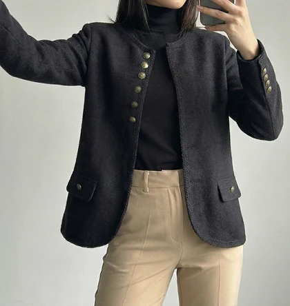 کت زنانه فوتر کوتاه رنگ مشکی کد (8728)