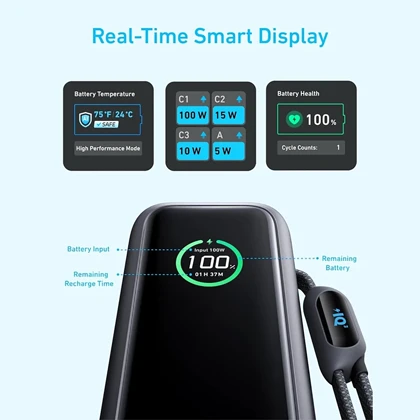 پاور بانک 25000 انکر Anker مدل A1695 توان 100 وات با کابل USB-C