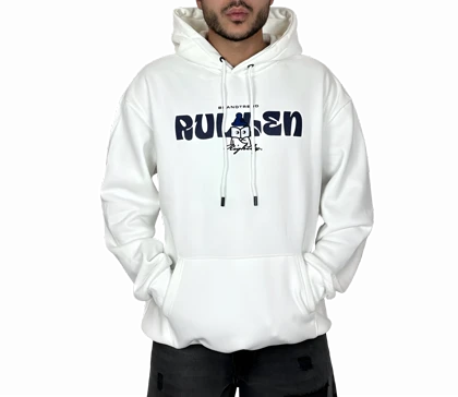 هودی سفید اسپرت کلاهدار مردانه مدل RULGEN - جنس دورس توکرکی (گرم)