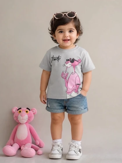 تیشرت تک دخترانه و پسرانه پلنگ صورتی نیلسام s00834