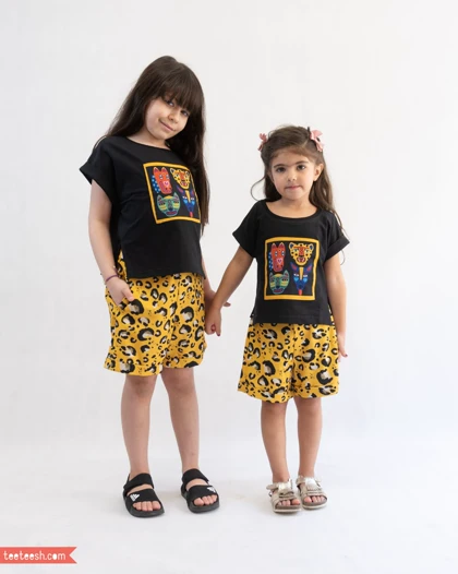 ست تیشرت و شلوارک طرح پلنگی