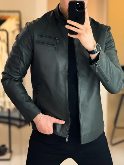 کت چرم سبز ارتشی 6212