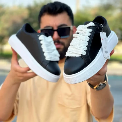 کفش تخت مشکی زیره سفید مردانه مدل MANIN