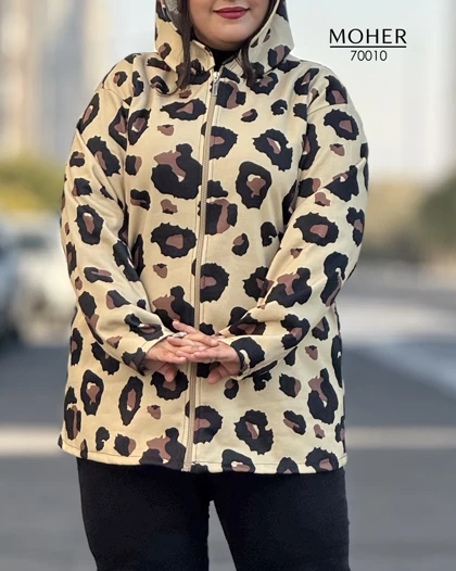 هودی کرک‌دار زنانه سایز بزرگ طرح پلنگی