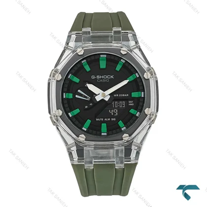 ساعت جی شاک GA2100 مردانه شیشه ای بند رابر سبز G-Shock-7535-G