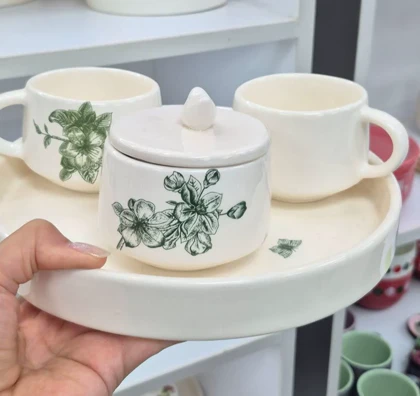 چای خوری دو نفره سرامیک گل و شکوفه