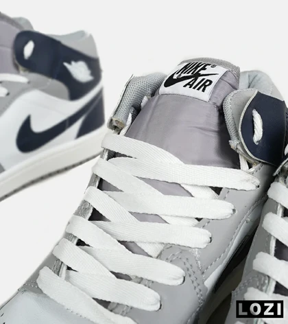 کفش کتانی ساق‌دار مردانه و زنانه سفید سرمه ای طوسی NIKE jordan 1 مدل 6580