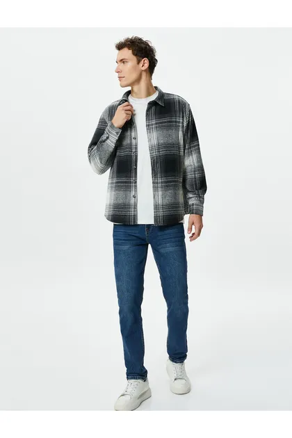 پیراهن یقه کلاسیک دکمه دار آستین بلند 4WAM60083HW