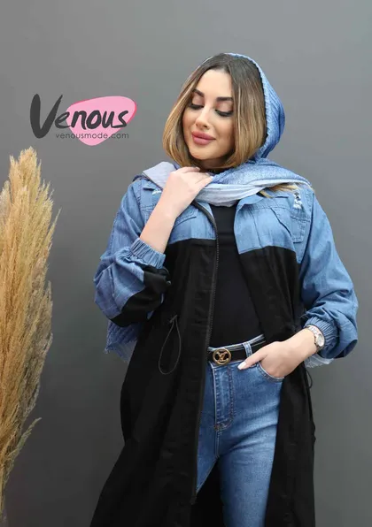 مانتو بلند ترکیبی کمرگت