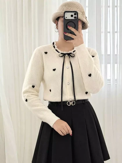ژاکت بافت قلب برجسته کد 5946