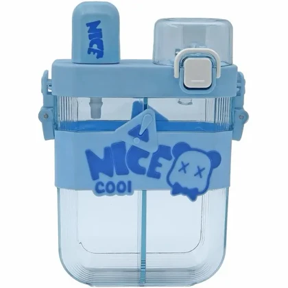 قمقمه دو مخزن کودکانه و فانتزی طرح Nice Cool | ظرفیت 0.65 لیتر با بند دوشی و نی دوگانه