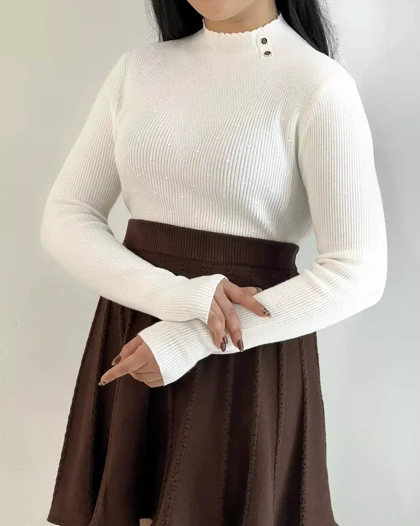 پلیور بافت یقه ایستاده 2 دکمه کد 5384