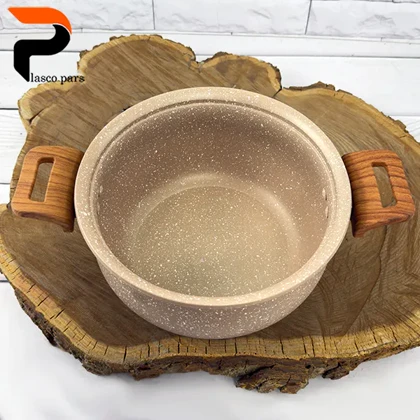 قابلمه 16 دسته چوبی گرانیتی نسکافه ای کرم هاناتک