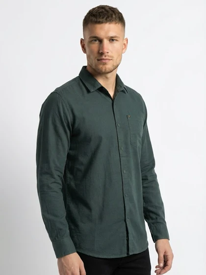 پیراهن مردانه سبز تیره آستین بلند نخ پنبه 511