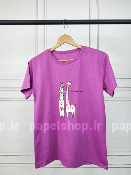 تیشرت نخ پنبه یقه گرد طرح زرافه