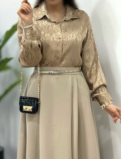 شومیز ساتن جلو دکمه برگ