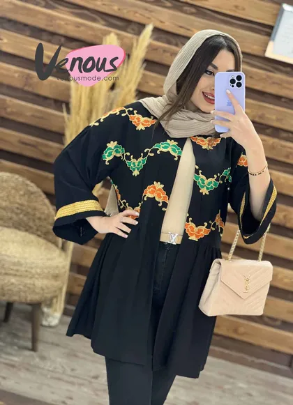 مانتو بالا گلدوزی آستین طلایی