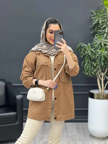 مانتو کتان چهار جیب پرچ پارلا