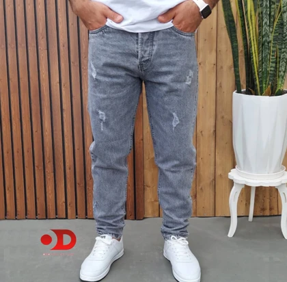 شلوار جین مام فیت طوسی مردانه پارچه کجراه سنگشور تا سایز 52 کد 775