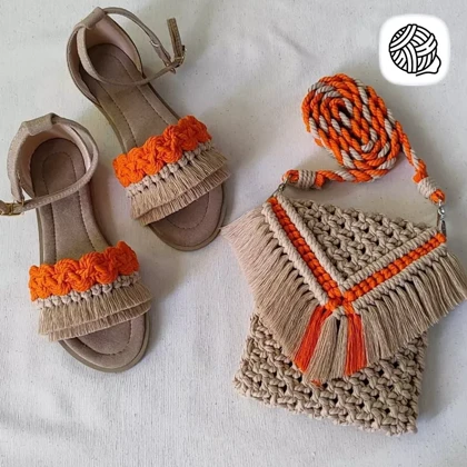ست کیف و صندل زنانه مکرومه بافی مدل ملودی