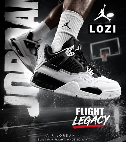 کتانی ساق‌دار مردانه مشکی سفید Nike air jordan 4 مدل 5629