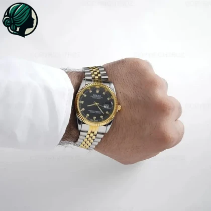 ست ساعت رولکس دیت جاست مردانه و زنانه صفحه مشکی 2649