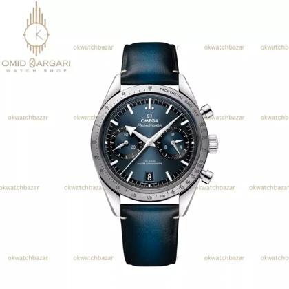 ساعت مچی امگا اسپیدمستر کورنوگراف بند چرم و صفحه آبی Omega Speadmaster