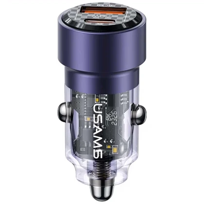 شارژر فندکی فست شارژ ماشین تایپ سی 60 وات طرح شفاف یوسامز US-CC208 C39