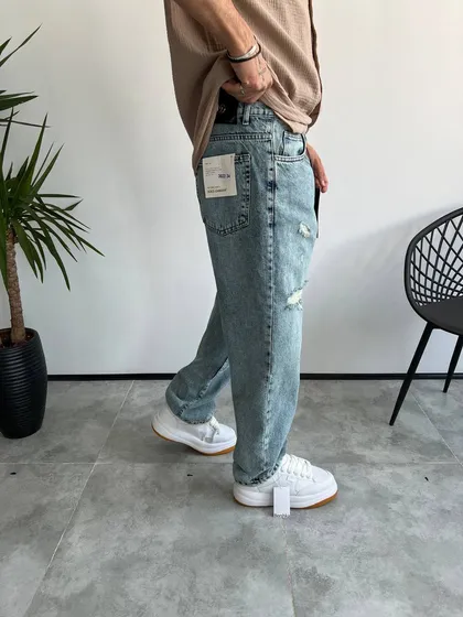شلوار بگ استایل زاپ‌دار ابی D&G