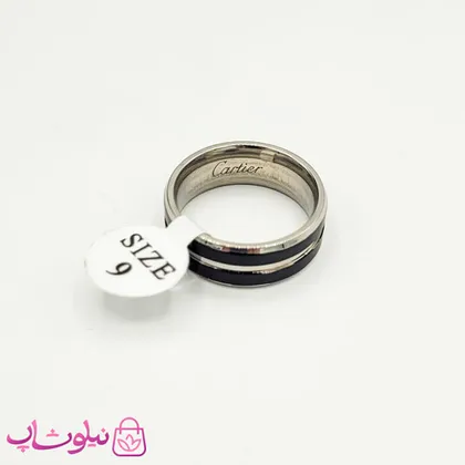 انگشتر رینگ مردانه استیل مشکی نقره ای طرح Cartier