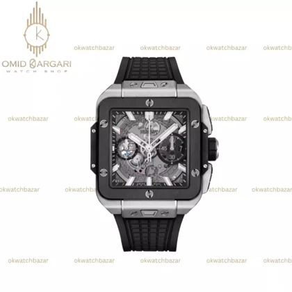 ساعت مچی اوبلو بند صفحه مربعی قاب سیلور Hublot Square Bang Unico