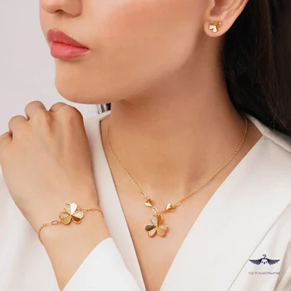 کد 0004 سرویس گل ونکلیف نگین‌دار طلایی YSX