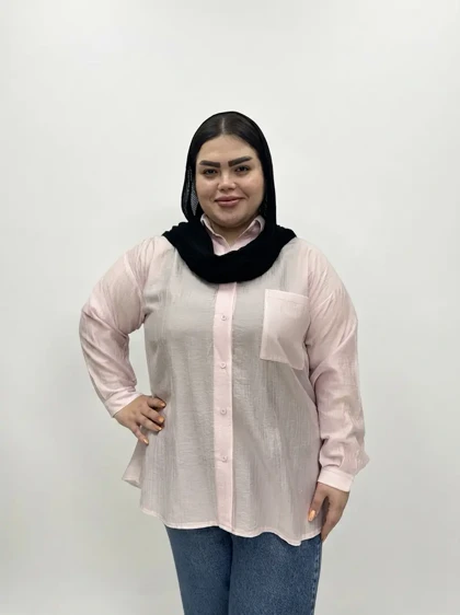 شومیز سایز بزرگ زنانه مدل لینن کریستال (پری شیشه ای) طرح جیب‌دار