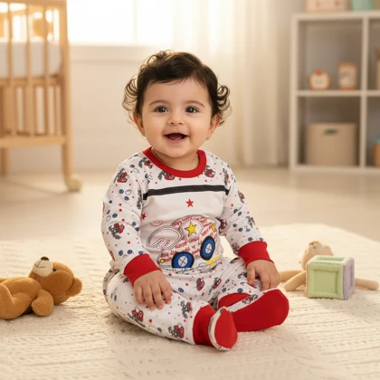 ست تیشرت آستین بلند و شلوار نوزادی مدل ماشین کد 037