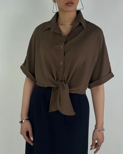 شومیز گره‌ای آستین کوتاه کد 500497