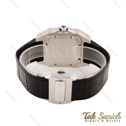 ساعت کارتیه سانتوس 100مردانه بند چرم مشکی صفحه مشکی Cartier-5595-G
