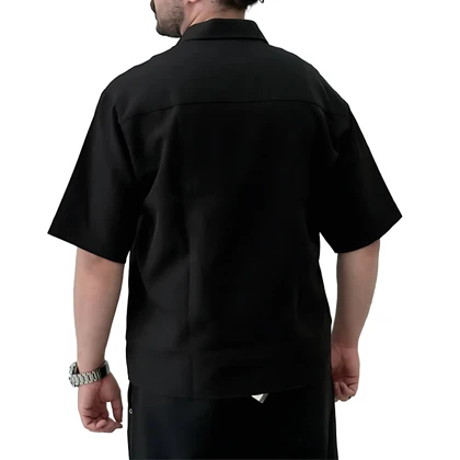 پیراهن مازراتی آستین کوتاه کرم مشکی مدل ساده