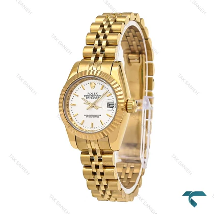 ساعت رولکس زنانه طلایی صفحه سفید خطی اسمال Rolex-6637-L