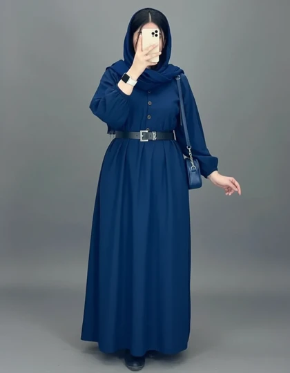 پیراهن مخمل مانتویی جلو دکمه 7308