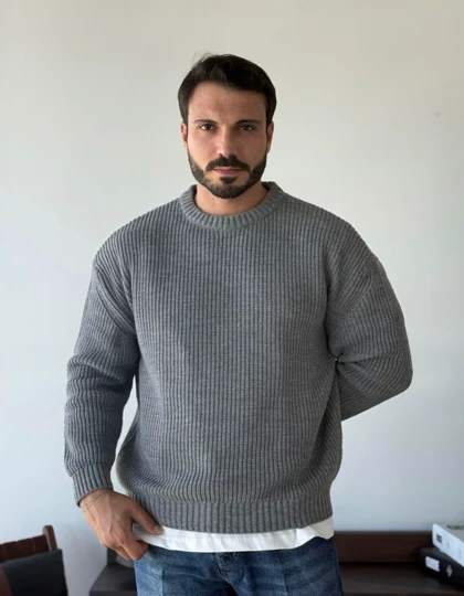 ژاکت درست بافت فندقی خاکستری مردانه فری سایز مناسب سایزهای L تا 2XL