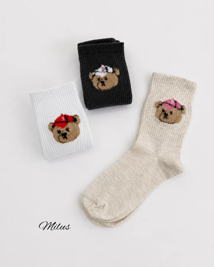 جوراب پنبه‌ای گلدوزی تدی برجسته