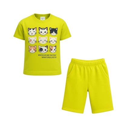 ست تیشرت آستین کوتاه و شلوارک راحتی دخترانه مدل PJ1066