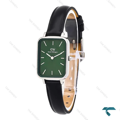 ساعت دنیل مستطیلی زنانه سیلور بند چرم مشکی صفحه سبز DW-7118-L