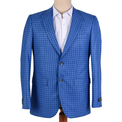 کت تک دو دکمه مردانه چهارخونه آبی