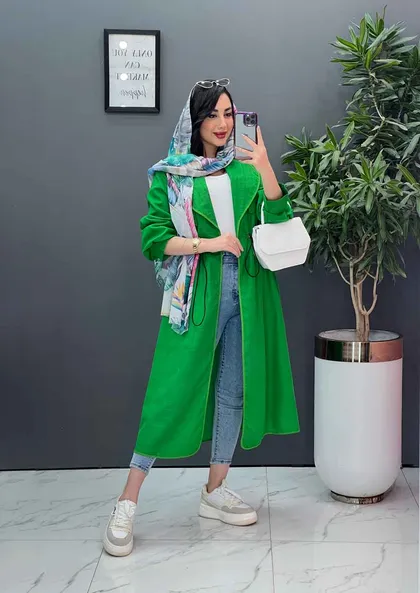 مانتو نازلی بلند کمرگت دار
