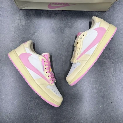 کفش نایک ایر جردن وان لو ترویس اسکات شای پینک Nike Air Jordan 1 Low Travis Scott Shy Pink