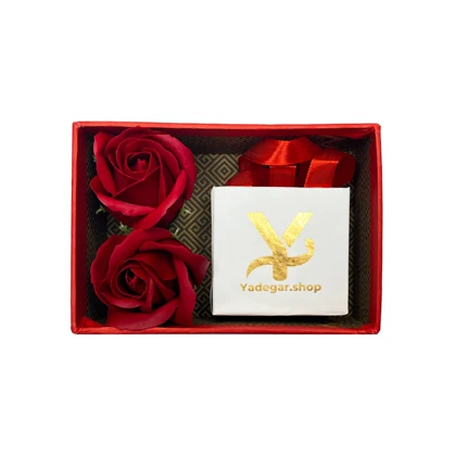 جعبه کادو قرمز با دو عدد گل رز سایز 10*15