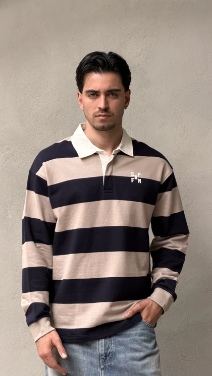 پولو شرت اورجینال اسپرینگ فیلد راه راه خاکی سرمه ای/Original Springfield polo shirt