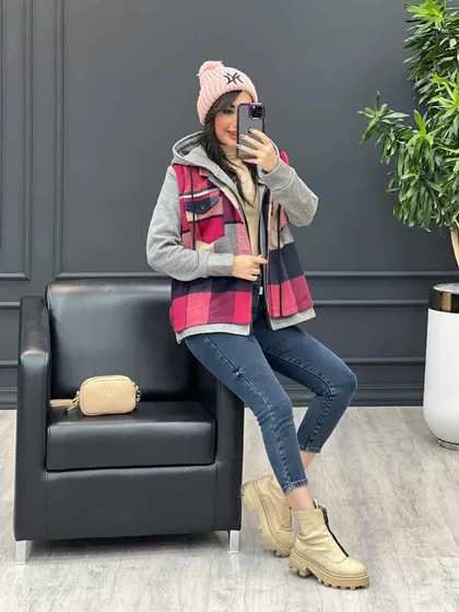 شکت چهارخونه ترکیبی دو جیب پاکتی