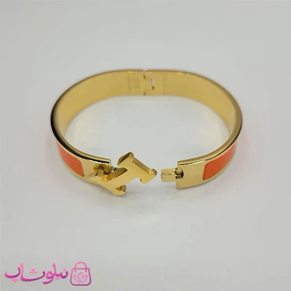 دستبند زنانه هرمس نارنجی طلایی استیل قفل اورجینال کد 680